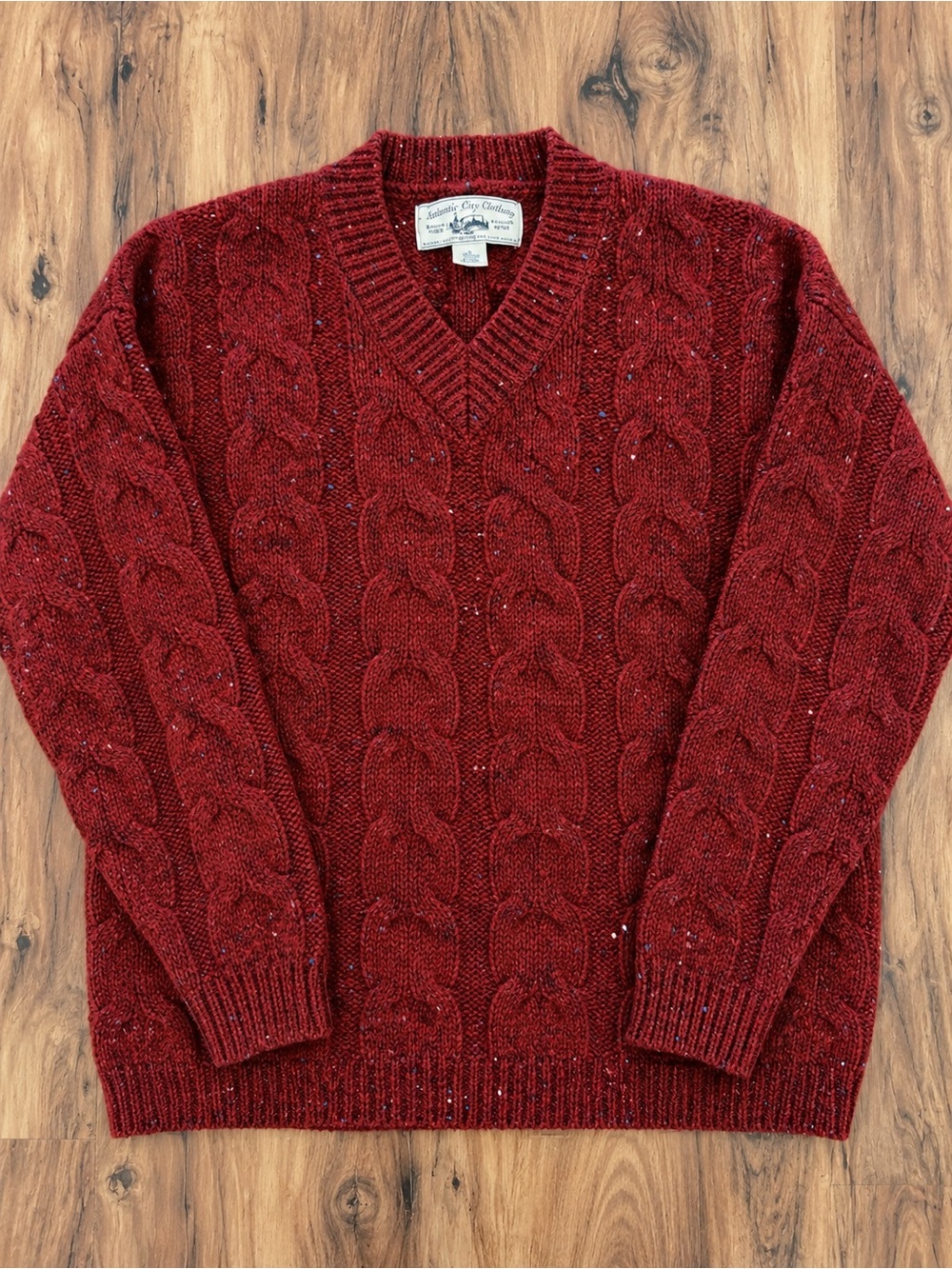 Vintage 1980’s Authentic Gap Clothing Wool Sweater Cable Knit V-Neck Maroon